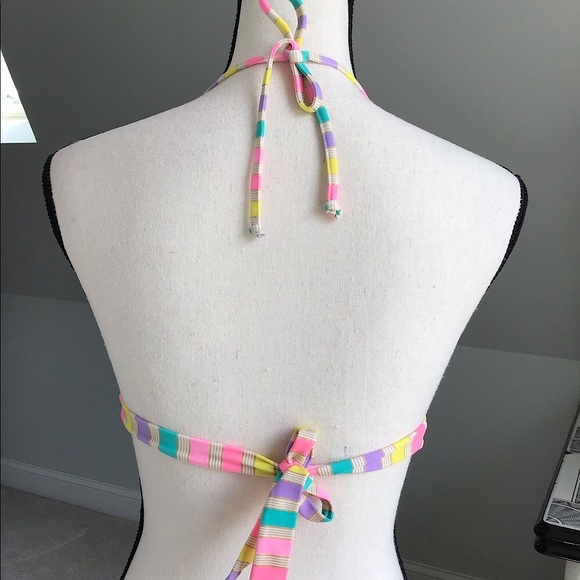 Victoria’s Secret Gold Shimmer Stripe Triangle Halter Bikini Top Size XS - Picture 7 of 9